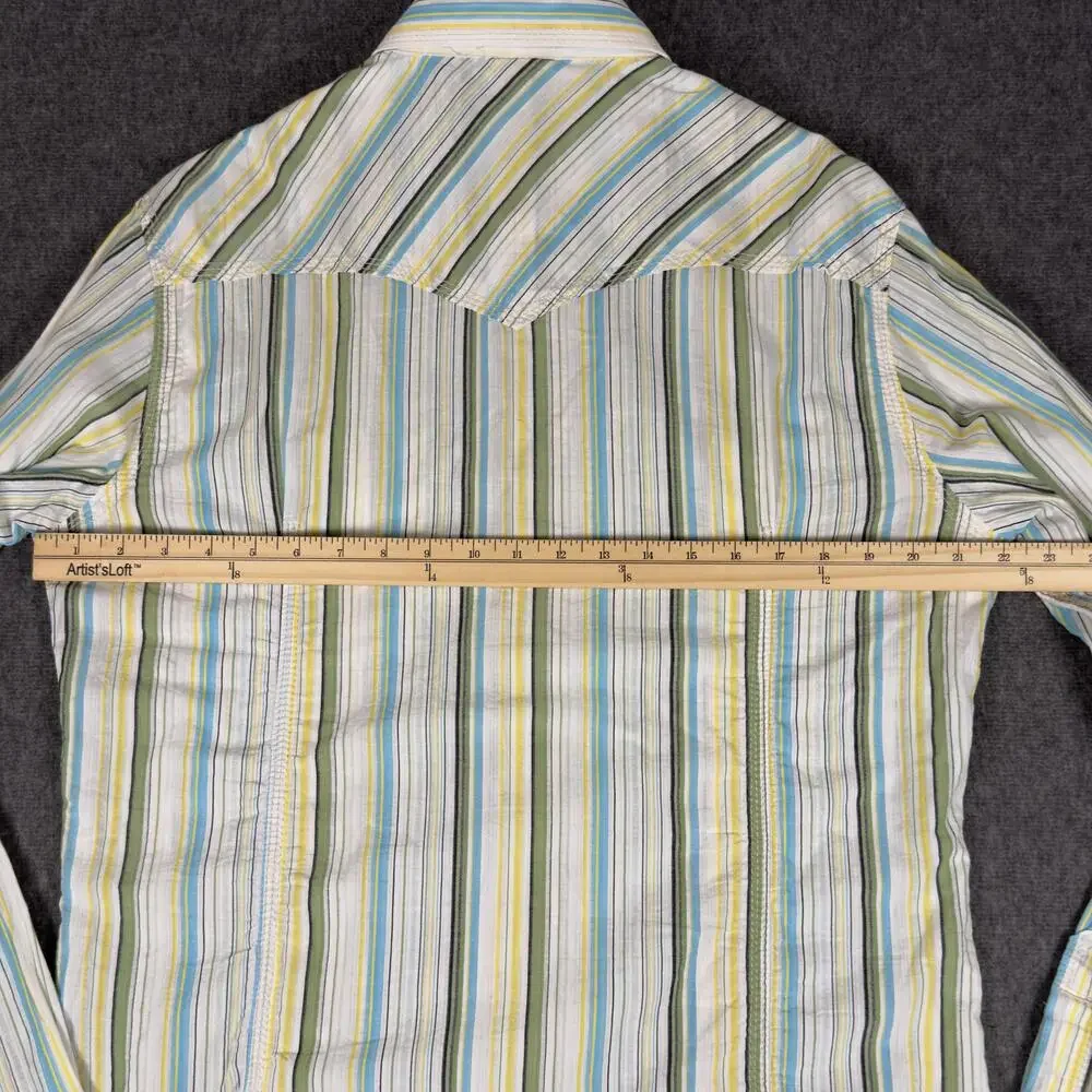 True Religion Shirt Mens XL Multicolor Stripe Long Sleeve Snap Front Western